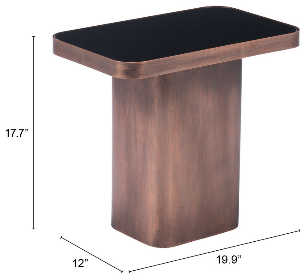 Sofa Side Table, Rectangular, Glass, Metal, Black, Antique Bronze, Hospitality