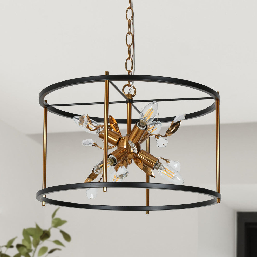 LNC 3-Light Black and Polished Gold Drum Modern/Contemporary Crystal Chandelier