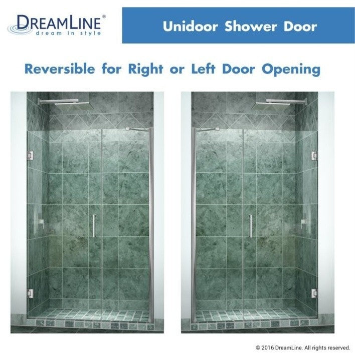 DreamLine Unidoor 41" to 42" Frameless Hinged Shower Door, Clear Glass, Chrome