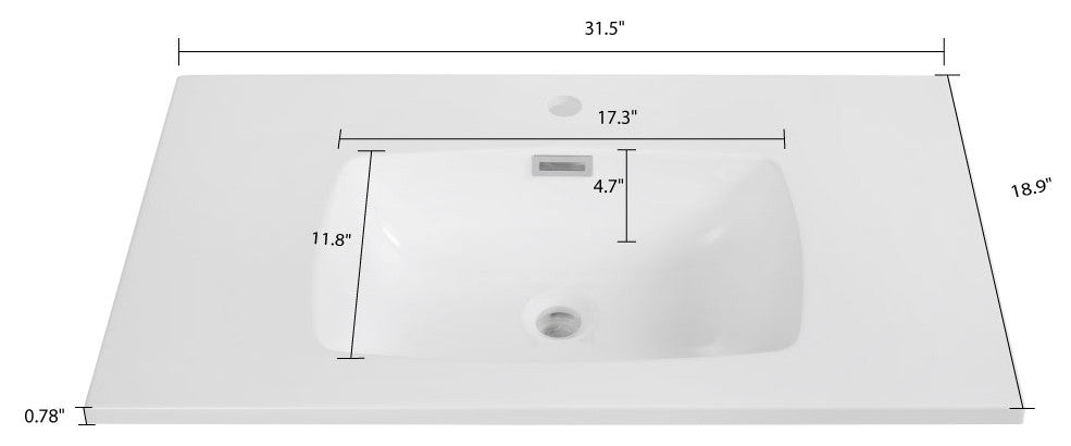 32" Solid Surface Resin Streamline K-1708-32 Vanity Top