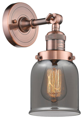 Small Bell 1-Light Sconce, Smoked Glass, Antique Copper