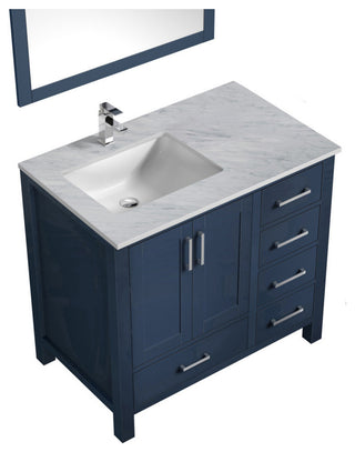 Jacques 36" Navy Blue Single Vanity Set with Marble Top - Left Version