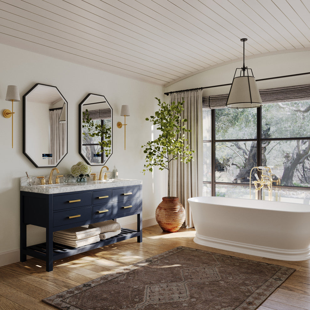 Elizabeth Bath Vanity, Heritage Blue, 60", Gold Hardware, No Mirror