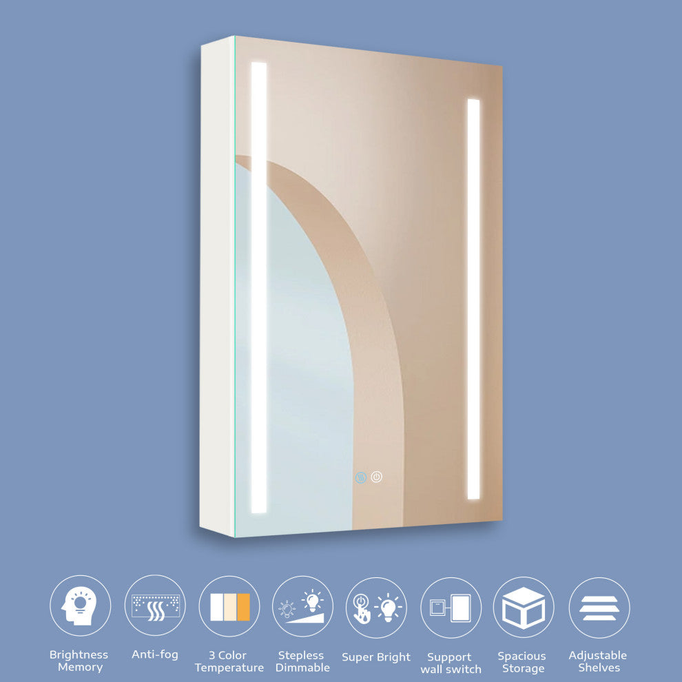 20 in. W x 30 in. H Aluminum Surface Mount Medicine Cabinet with Lighted Mirror