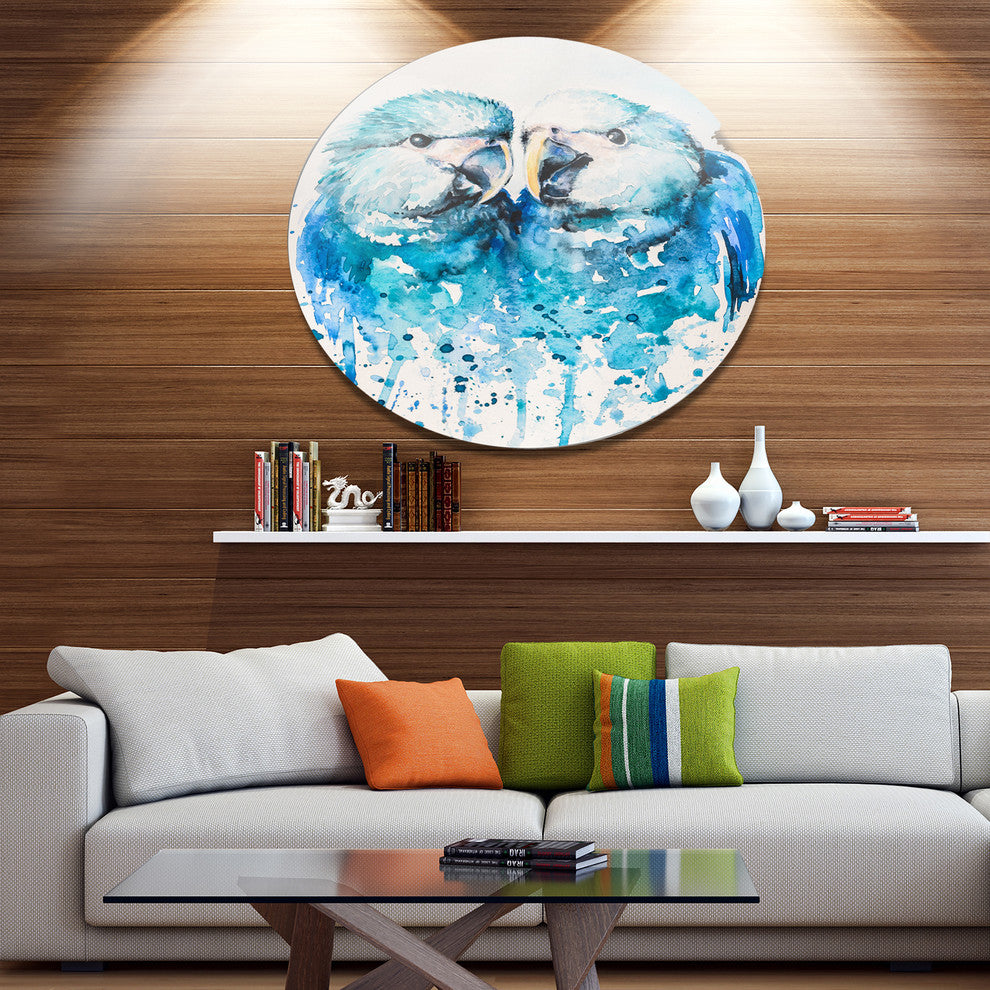 Spix'S Macaw Watercolor, Animal Large Disc Metal Wall Art, 23"