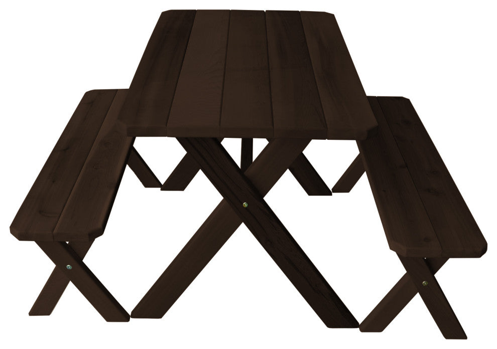 Cedar Cross-Leg Table with 2 Benches, Walnut Stain, 5 Foot