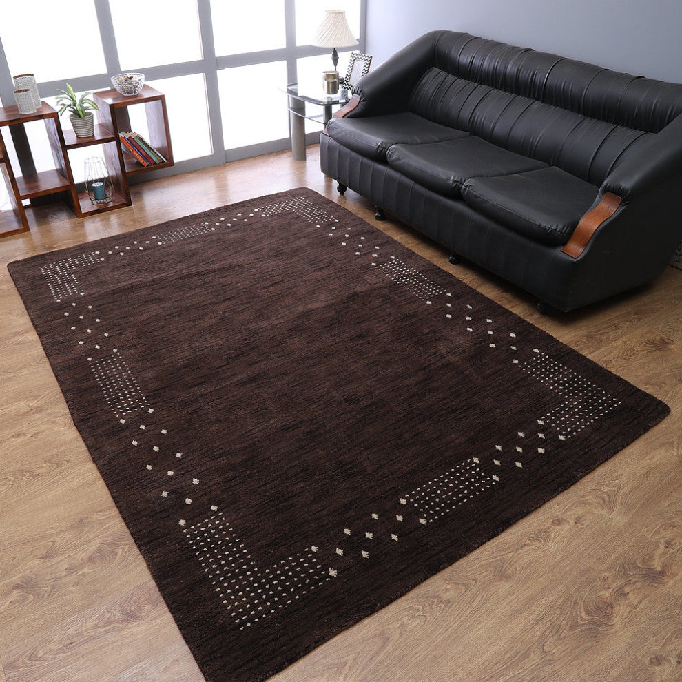 HAND KNOTTED LOOM WOOL ECO-FRIENDLY AREA RUGS - Rectangle, Brown, Contemporary