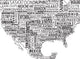 1-World Text Map Wall Decal, Black on White, 67"x36"