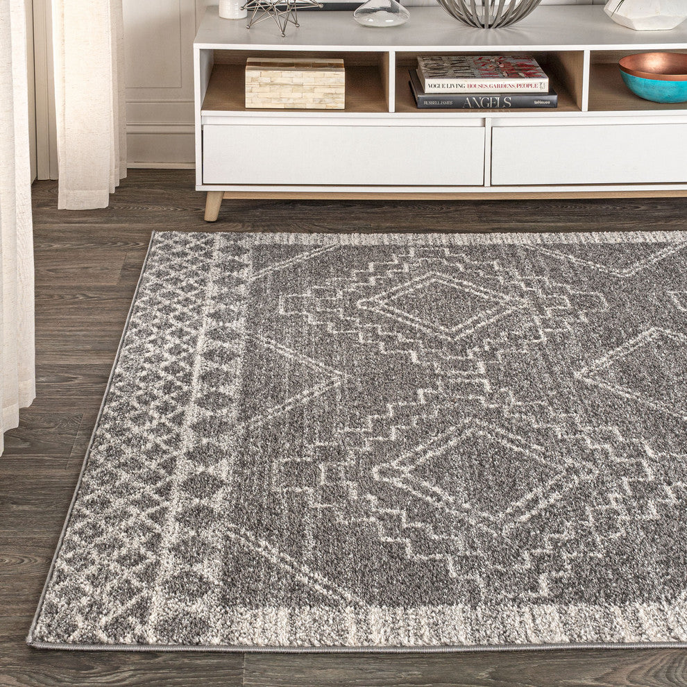 Amir Moroccan Beni Souk Rug, Gray/Cream, 8 X 10