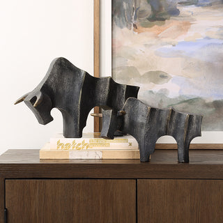 Uttermost Regal Bull Bronze Sculptures Set of 2