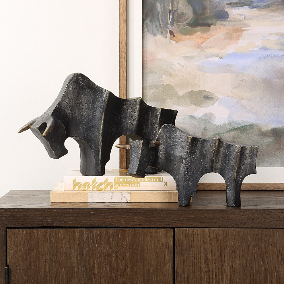 Uttermost Regal Bull Bronze Sculptures Set of 2