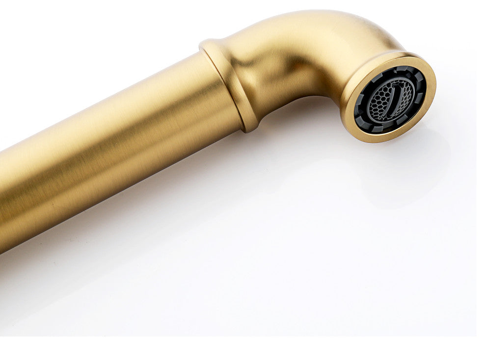 Deck Mounted Two Holes Bathroom Sink Faucet, Brushed Gold
