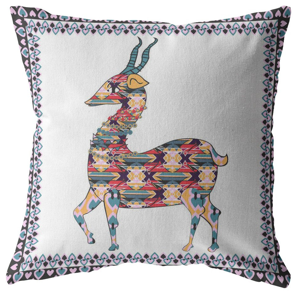 18" Blue White Boho Deer Zippered Suede Throw Pillow