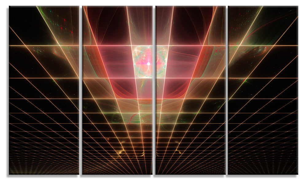 Pink on Black Laser Protective Grids, Abstract Canvas Print, 48"x28", 4 Panels