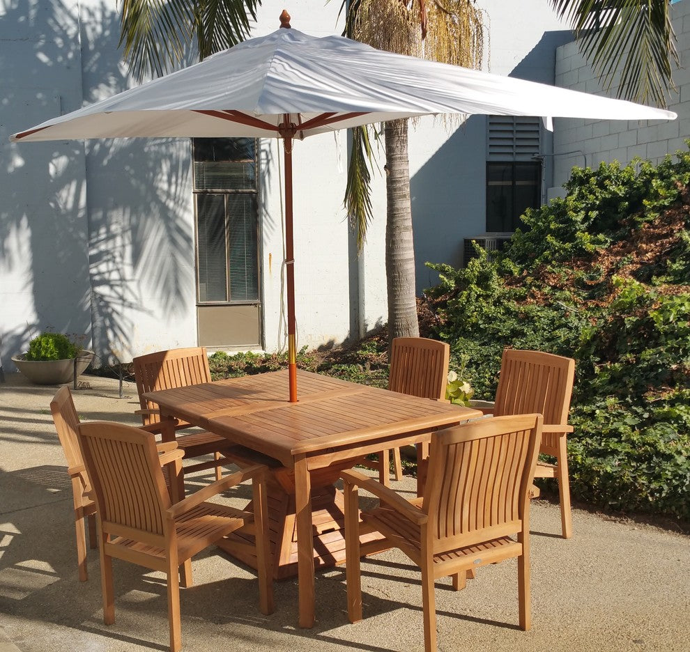 10' Rectangle Umbrella Wooden Pole Canvas Bay Brown Sunbrella Cushion