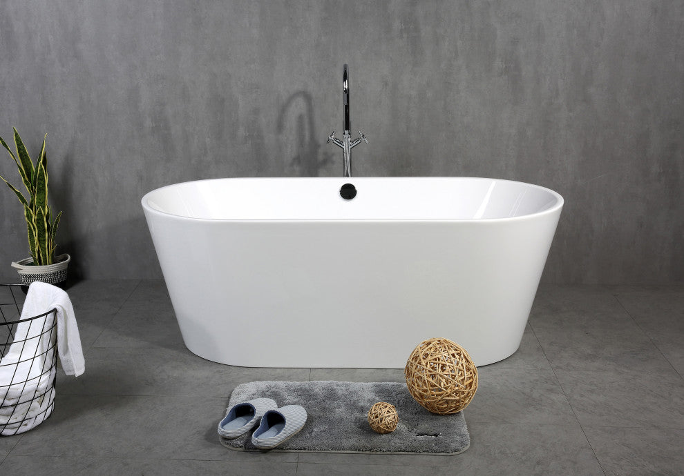 Acrylic Freestanding Bathtub With Chrome-Plated Drain Cover and Overflow Cover, 67"