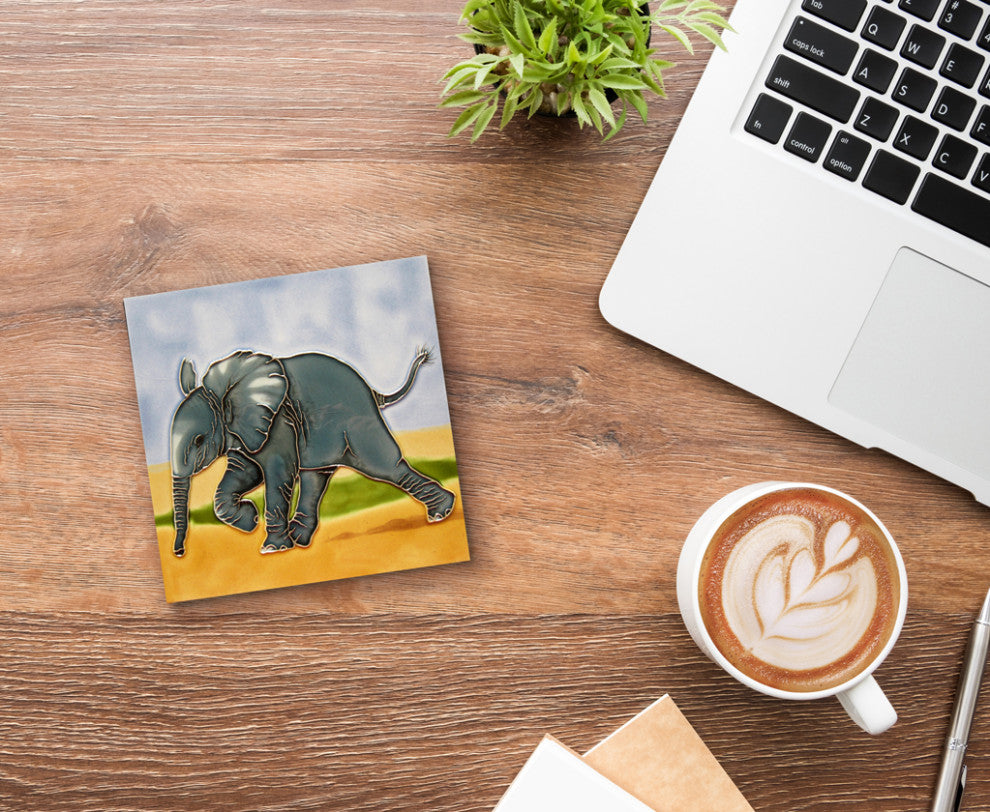 4x4" Baby Elephant Ceramic Art Tile Drink Holder Coaster