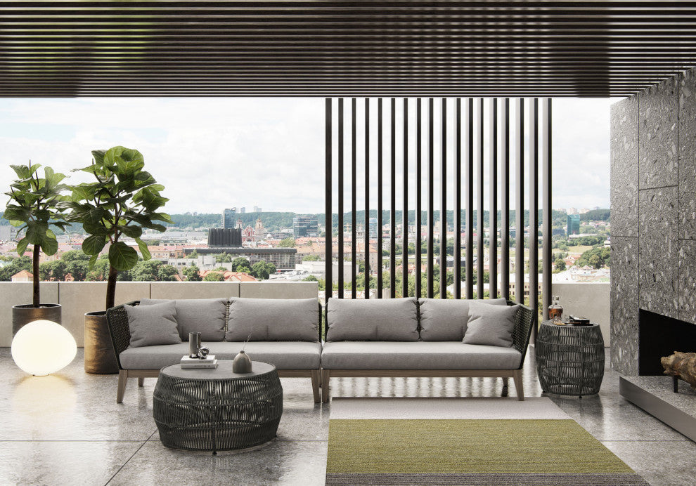 Netta Left Arm Sofa, Dark Gray Cord and Weathered Eucalyptus