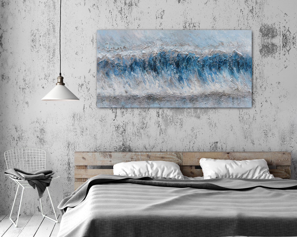 "Blue Waves" Abstract Hand Painted Canvas Artwork; Modern Art; Fine Artwork