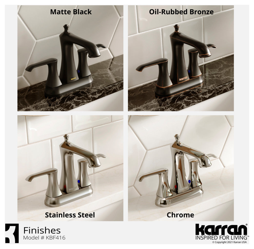 Karran 2-Hole 2-Handle Bathroom Faucet With Pop-Up Drain, Matte Black