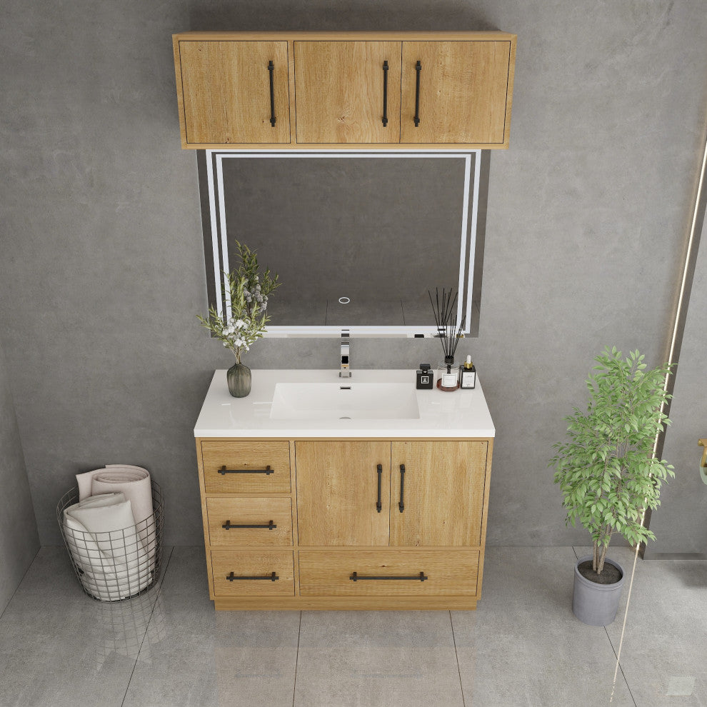 Victoria 42" Solid Wood Bath Vanity, Overhead Cabinet, Oak