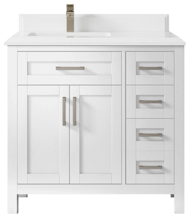 Cambridge 36 Left Offset Bath Vanity in White 1.5" White Quartz