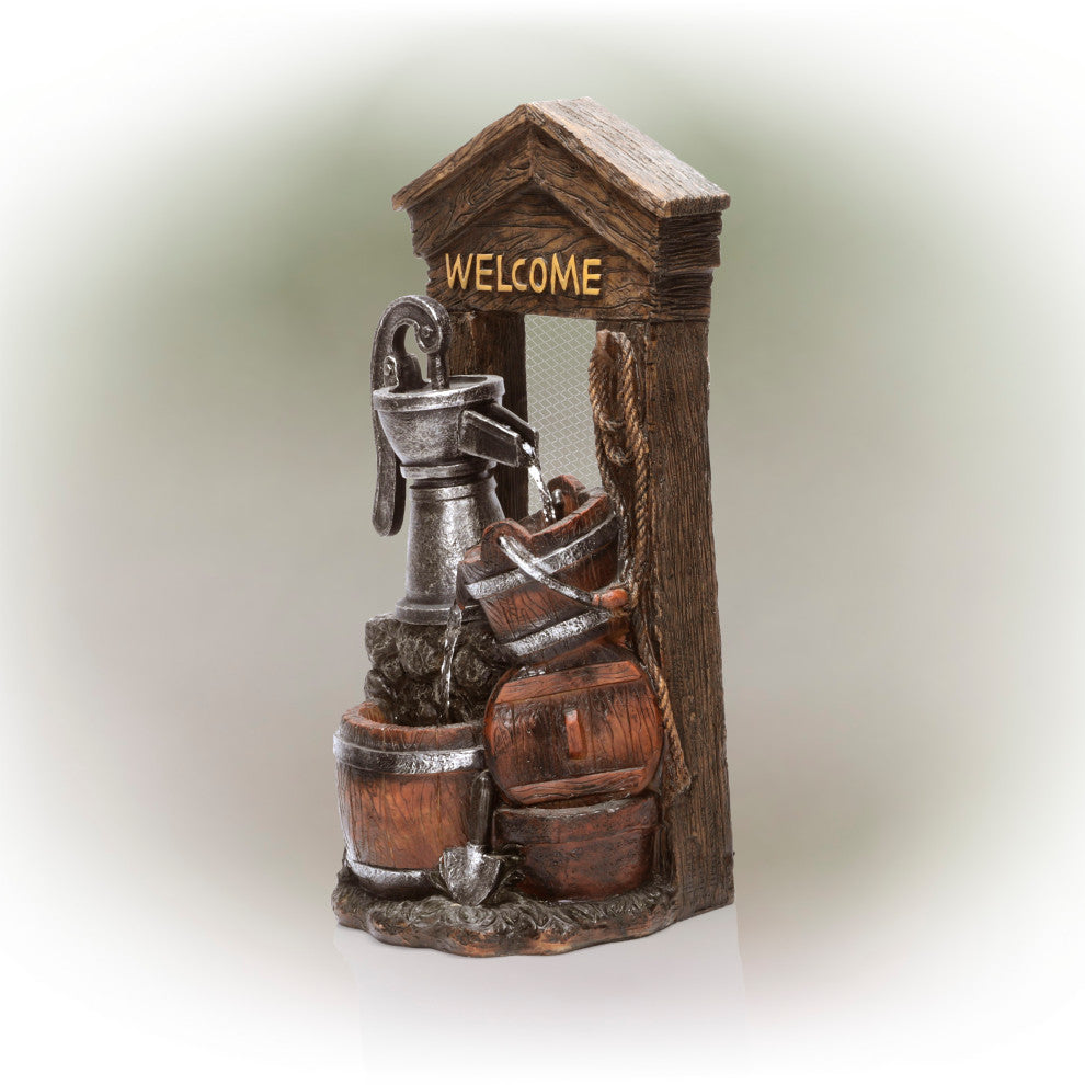 Alpine 2 Tier Fountain With Waterfall Pump and Barrel, 24"Tall