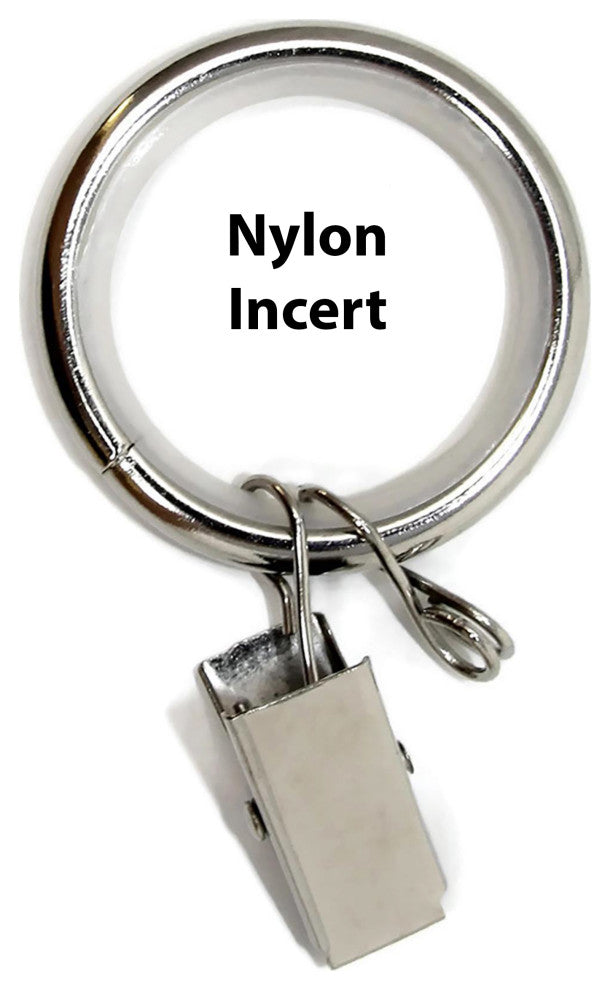 1 1/4" Nylon-insert Curtain Rings With Clips and Eyelets, Brushed Steel
