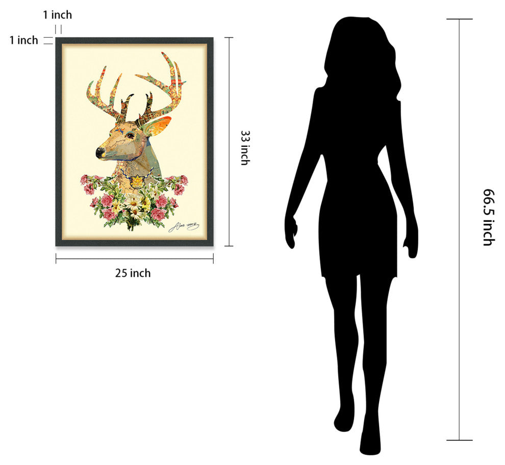 Mrs. Deer Dimensional Handmade Collage Wall Art Framed Under Glass