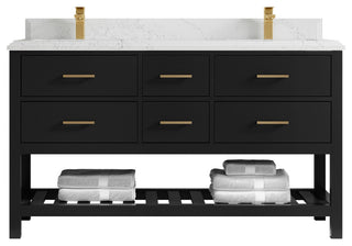 Parker 60" Double Sink Bath Vanity, Black 1.5" Empira White Quartz