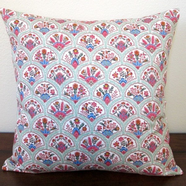 Artisan Pillow Multicolored Cotton 20" Indoor Oriental Hand Fan Throw Pillow