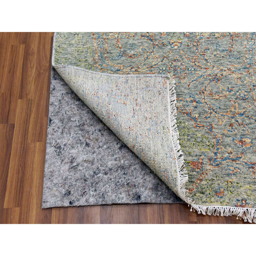 Green,Obscured and Subtle Collection,Hand Knotted, Oriental Rug, 12'x15'2"