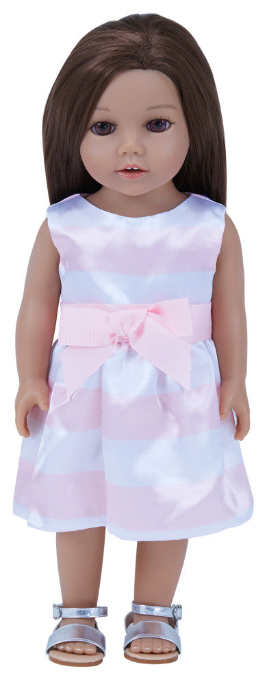 18" Doll - Stripe Satin Party Dress & Sandals