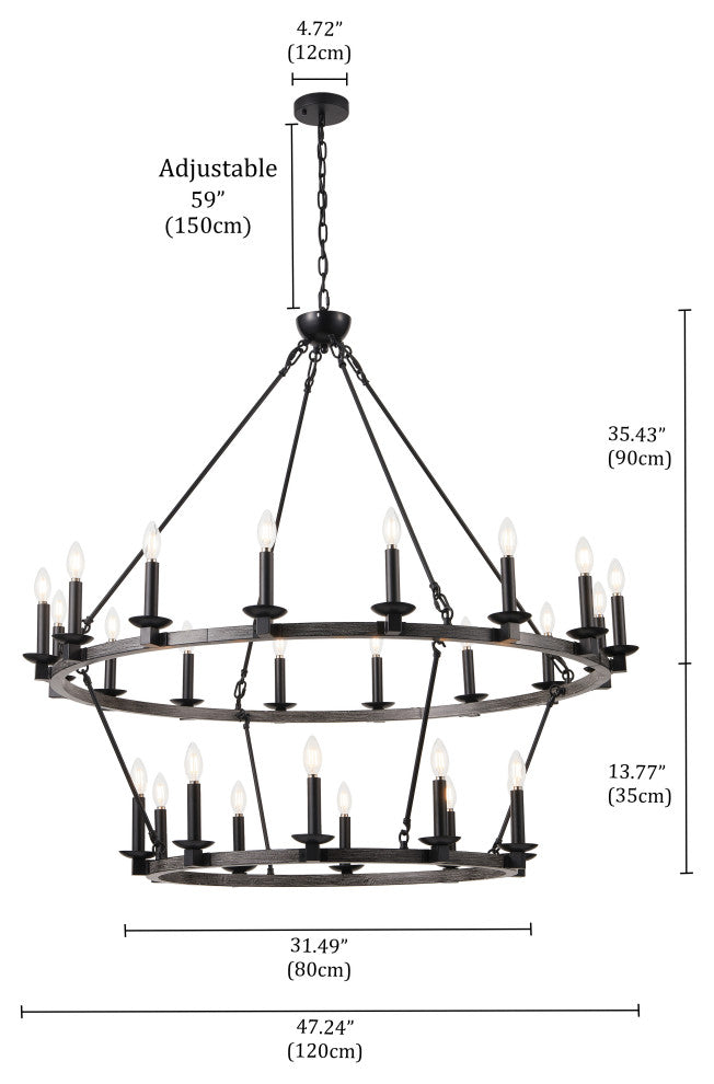 26-Light Wagon Wheel Chandelier Candle Style Ceiling Light