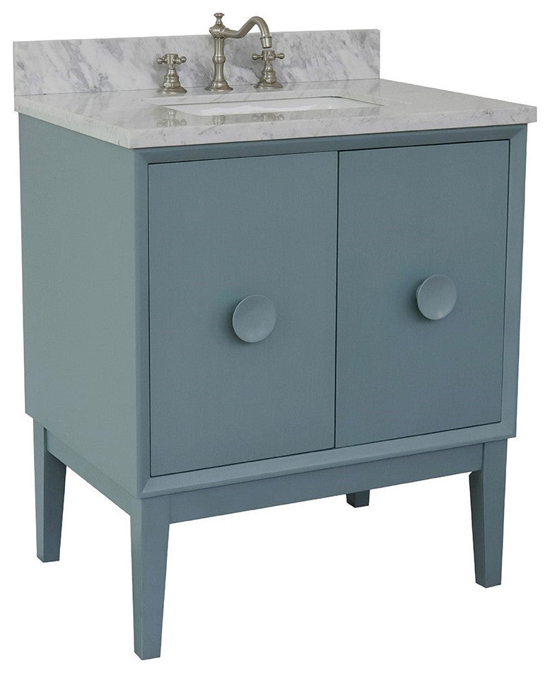 31" Single Vanity, Aqua Blue Finish With White Carrara Top