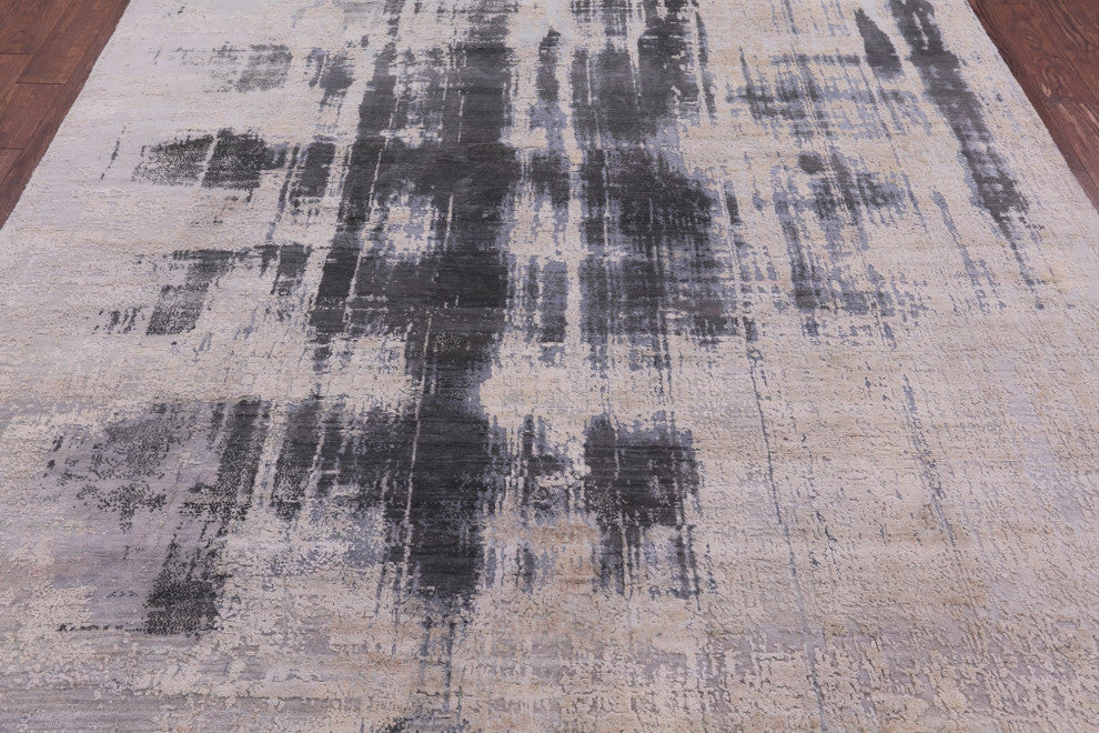 Wool and Silk Abstract Hand-Knotted Rug 8' 0" X 10' 2" Q9088