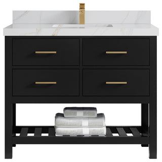 Parker 42" Single Sink Bath Vanity, Black 2" Calacatta Sienna