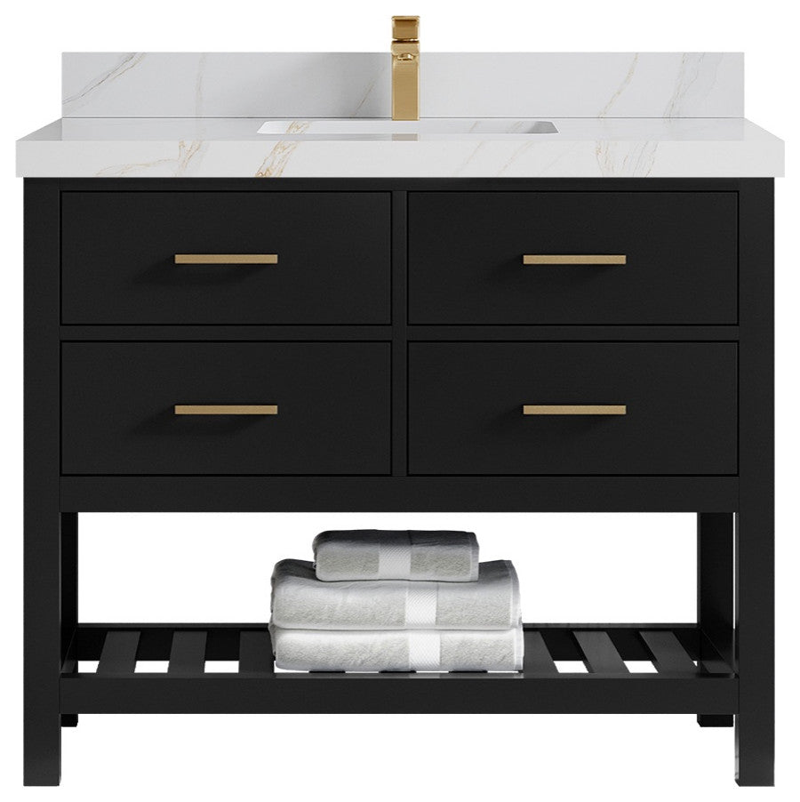 Parker 42" Single Sink Bath Vanity, Black 2" Calacatta Sienna