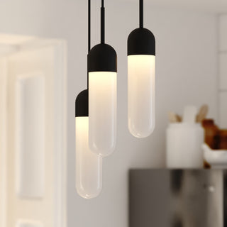 Thalia 3-Light Contemporary Pendant Light White Pill Glass, Matte Black