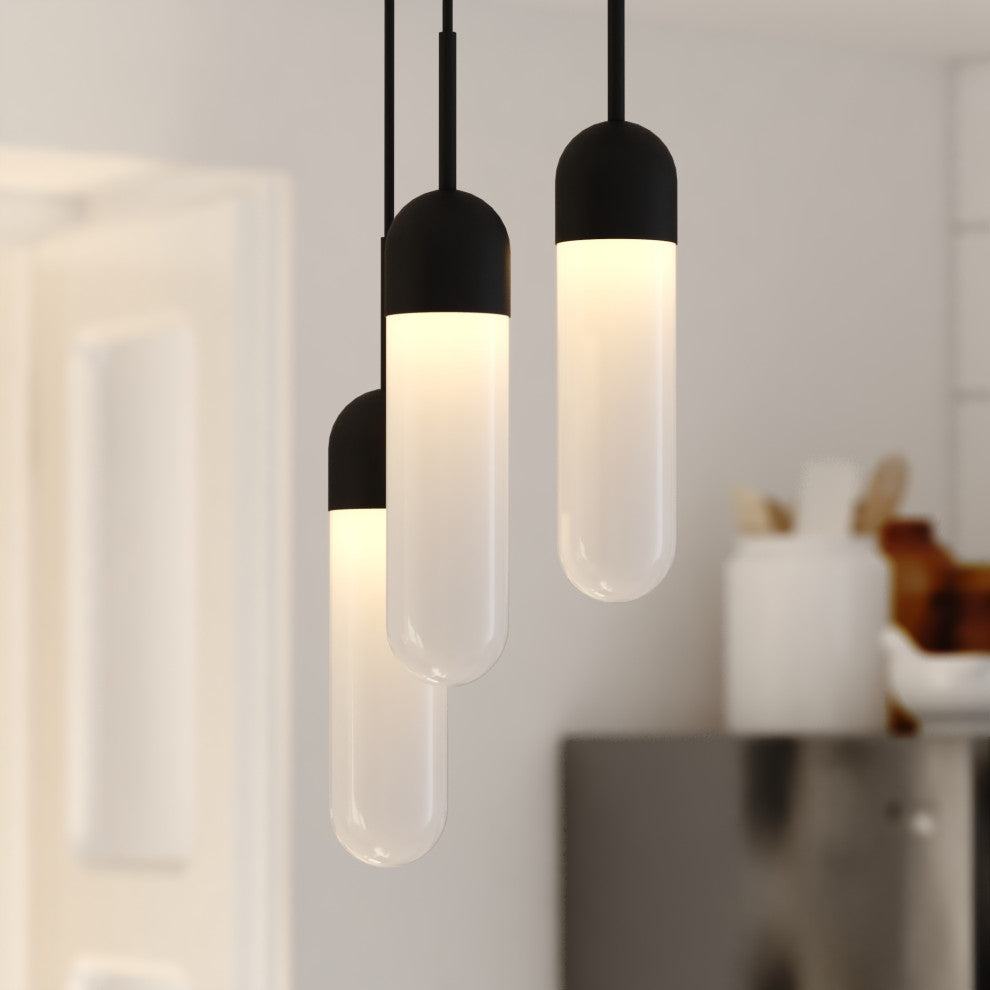 Thalia 3-Light Contemporary Pendant Light White Pill Glass, Matte Black