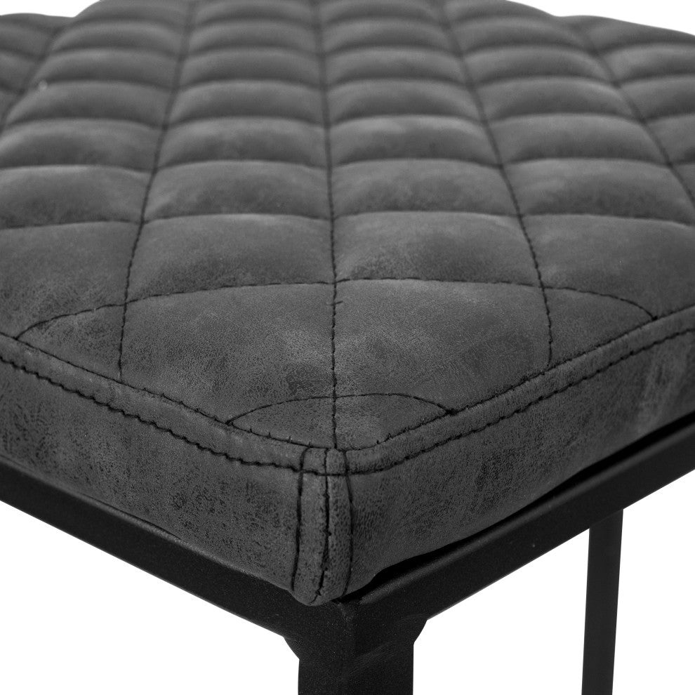 Quincy Leather Barstool Square Seats and Metal Frame Set of 2, Charcoal Black