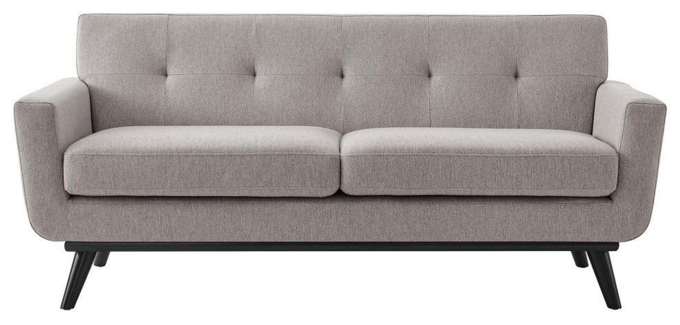 Loveseat Sofa, Gray, Fabric, Modern, Mid Century Hotel Lounge Cafe Lobby
