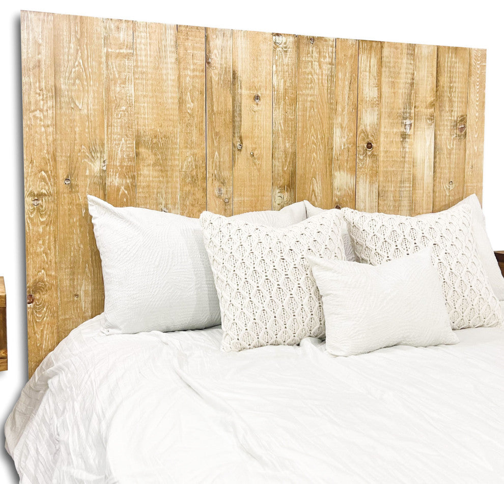 Solid Wood Headboard Modern Farmhouse with Smooth Natural Wood Grain for Any Bed, Boho Whitewash, Queen