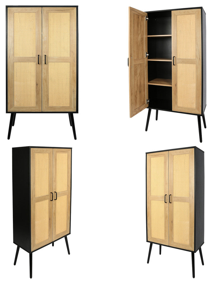 Storage Cabinet Kitchen Cupboard With Rattan Design Natural