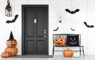 Halloween JackoLantern Indoor/Outdoor Throw Pillow, Navy, 20"x20"