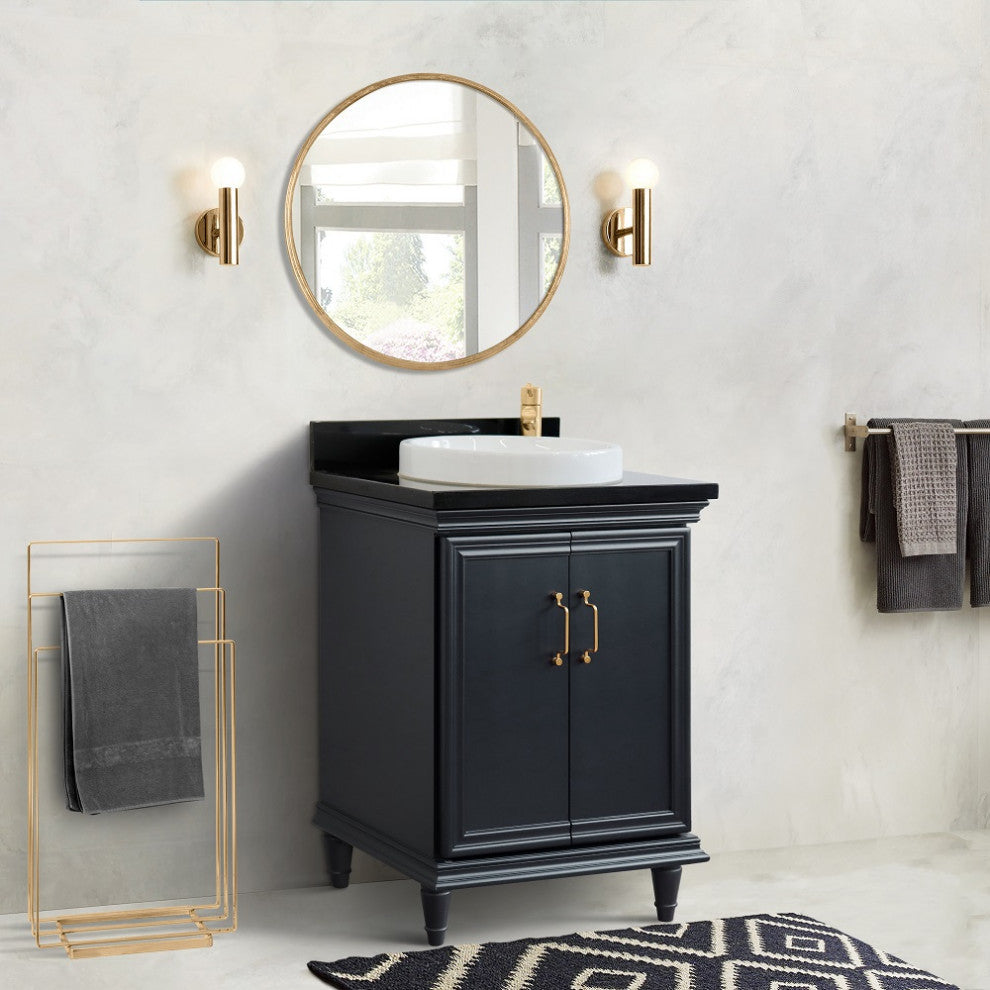 25" Single Vanity, Dark Gray Finish With Black Galaxy And Round Sink
