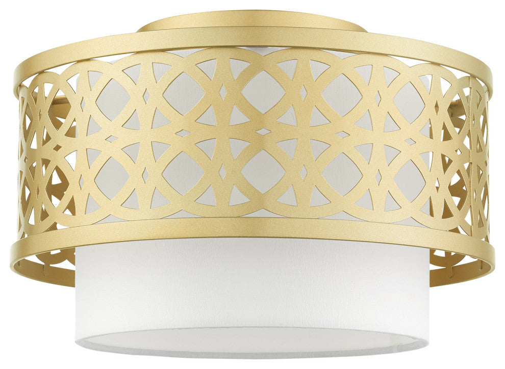 Soft Gold Fretwork, Ornamental, Transitional, Sophisticated Semi Flush