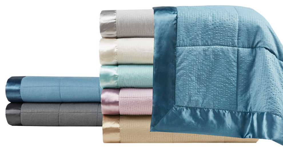 Madison Park Cambria Oversized Down Alternative Blanket With Satin Trim, Aqua