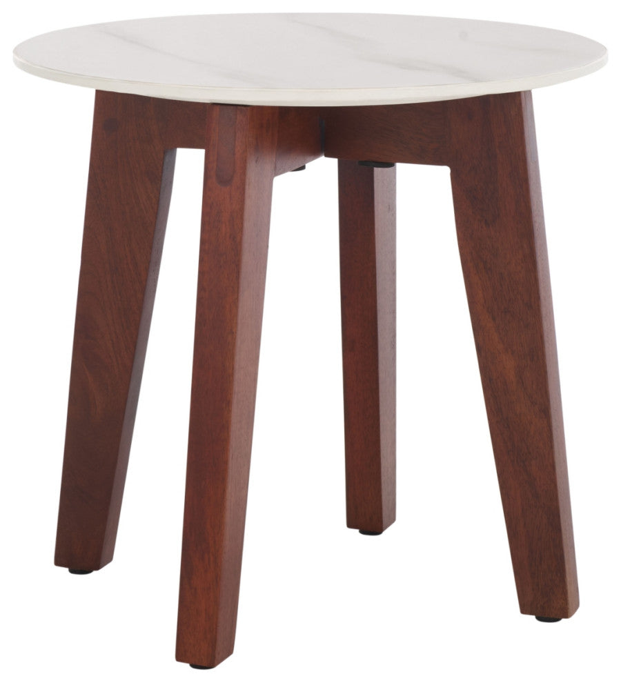 Safavieh Helley Ceramic Accent Table, White/Walnut
