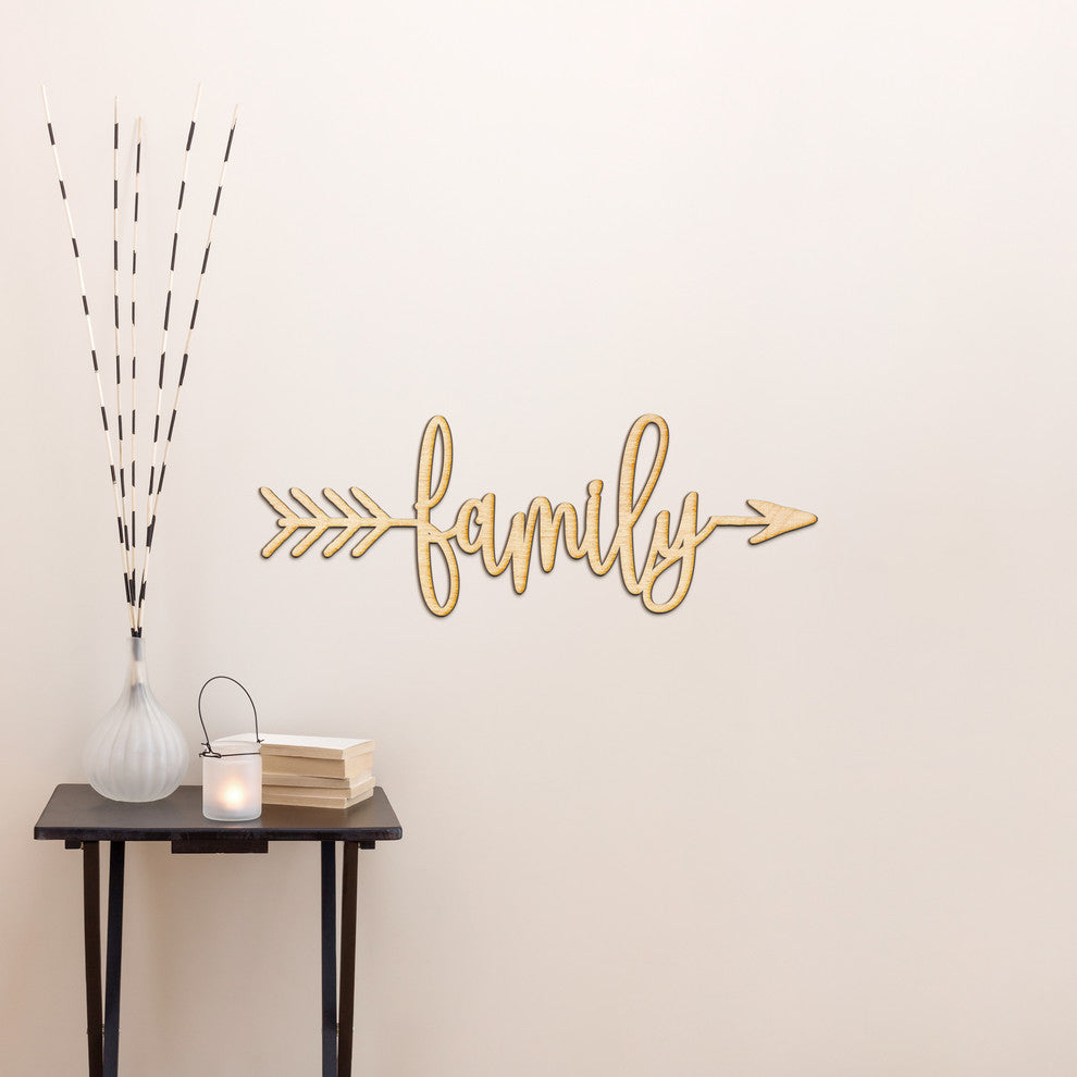 Family Right Arrow Wood Sign Home Decor Unfinished, 36"x13"